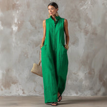 Load image into Gallery viewer, Linen Blend Sleeveless Stand-Collar Jumpsuit – 5 Colors S–3XL