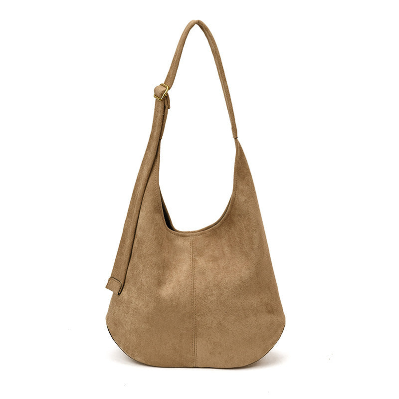 Women's Suede-Texture Bucket Shoulder Bag – Large Capacity Underarm Handbag