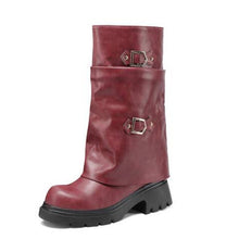 Load image into Gallery viewer, Women's Retro Multi-Layer Buckle Boots – Suede High-Top Boots with Stacked Buckle Detail