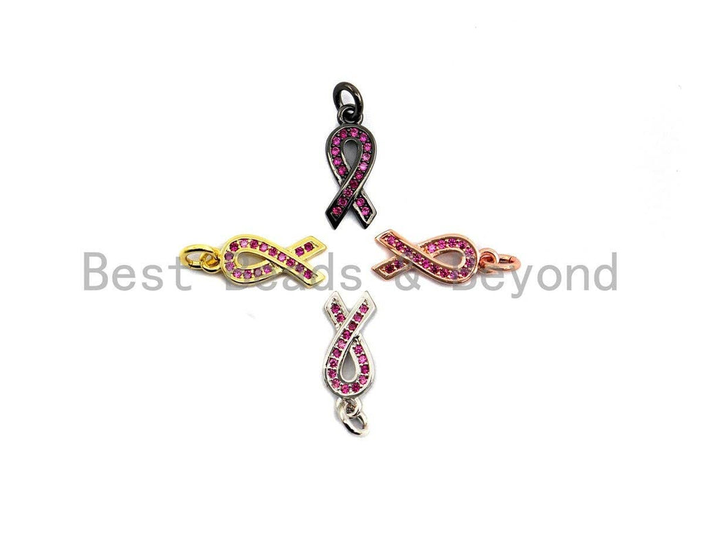 Fuchsia CZ Micro Pave Breast Cancer Awareness Ribbon Pendant/Charm, Bracelet Necklace Cubic Zirconia  AIDS Care Charm, 6x16mm,sku#X111