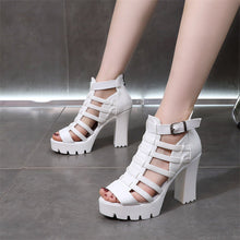 Load image into Gallery viewer, Women's Cutout Platform Sandals | Waterproof Open-Toe Cowhide Back Zipper Heels