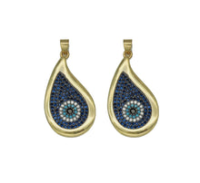 Load image into Gallery viewer, Gold Cobalt CZ Evil Eye On Teardrop Charm, Sku#LK680