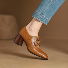 Load image into Gallery viewer, Women's British-Style Square Toe Chunky Heel Pumps | Deep Vamp | Wool Leather Upper