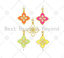 Load image into Gallery viewer, CZ Micro Pave Colorful Enamel Flower Shape Pendant, 18K Gold Filled Clover Charm, Necklace Bracelet Charm Pendant, 22x20mm,Sku#LK430