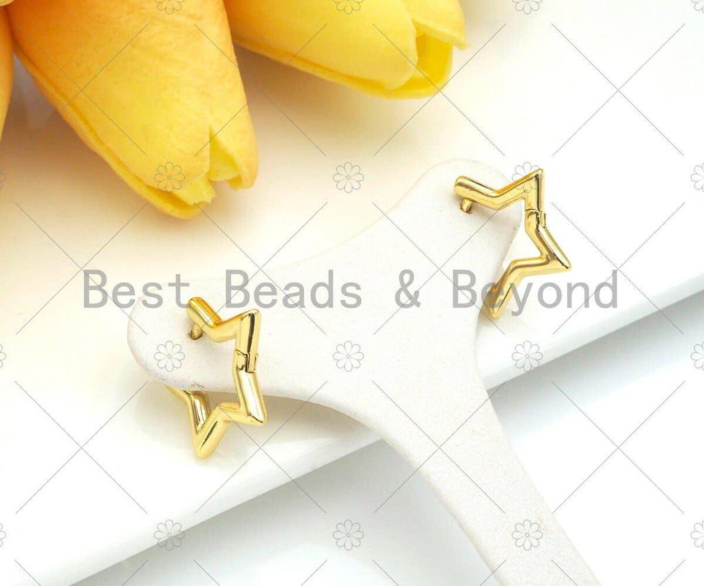 Gold Five Point Star Huggie Earring, Sku#LD61