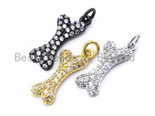 Load image into Gallery viewer, CZ Micro Pave Dog Bone Charm, Cubic Zirconia Pave Bracelet Charm, Gold/Silver/Gunmetal/Rose Gold Plated, 8x22mm,  Sku#F165