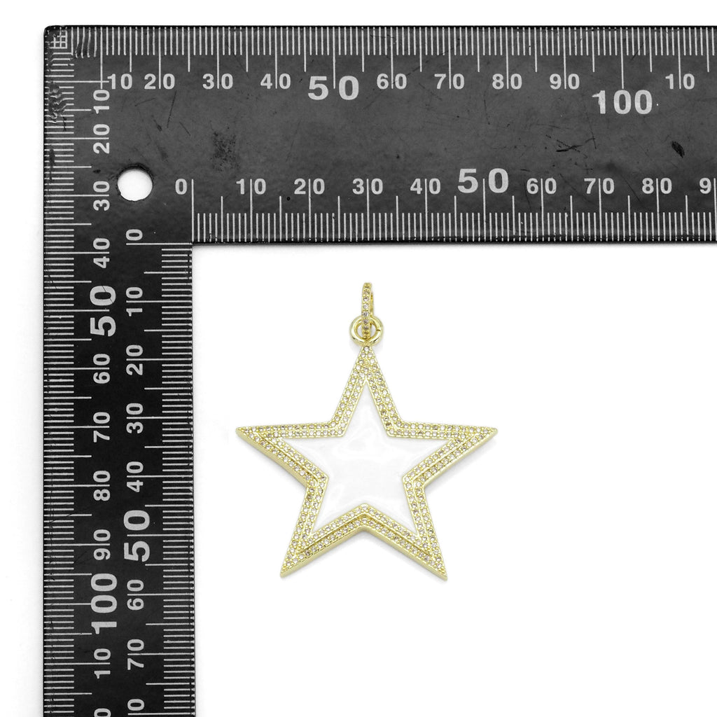 Big Clear CZ Gold White Star Pendant, Sku#ML71