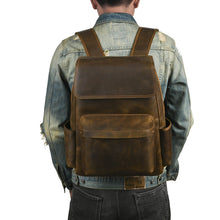 Load image into Gallery viewer, Genuine Leather Commuter Backpack for Men – Flip-Top Multi-Pocket Urban Business Bag