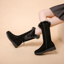 Load image into Gallery viewer, Women's Winter Snow Boots | Chunky Sole Furry Warm Flat Boots with Button Detail | Black &amp; Gray