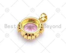Load image into Gallery viewer, Pink CZ Micro Pave Cute Round Shape Pendant, 18K Gold Filled Round CZ Charm, Big CZ Pave Pendant, 11x15mm, Sku#LK372
