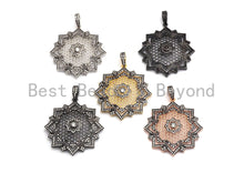 Load image into Gallery viewer, Large CZ Micro Pave Dual Color flower Star Burst Pendant, Cubic Zirconia Rose Gold/Silver/Black Focal Pendant, 36x39mm,sku#F634