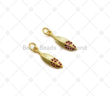 Load image into Gallery viewer, Fuchsia CZ Micro Pave Leaf Shape Pendant, 18K Gold Filled Leaf Charm, Necklace Bracelet Charm Pendant, Sku#LK499