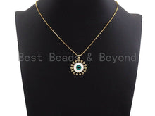 Load image into Gallery viewer, Enamel Colorful Sunflower Evil Eye Round Pendant,CZ Micro Pave Oil Drop pendant,Enamel pendant,Enamel Jewelry,26x27mm,sku#F974