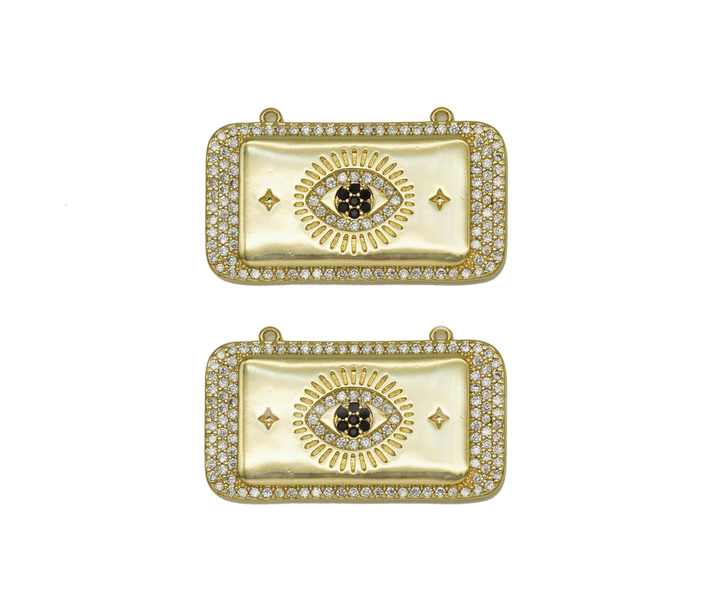 CZ Evil Eye Rectangle Connector Charm, Sku#L654