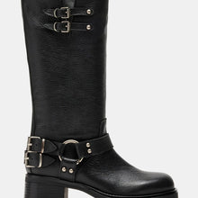 Load image into Gallery viewer, Women's Round Toe Buckle High-Top Boots – Chunky Heel Mid-Calf PU Leather Boots
