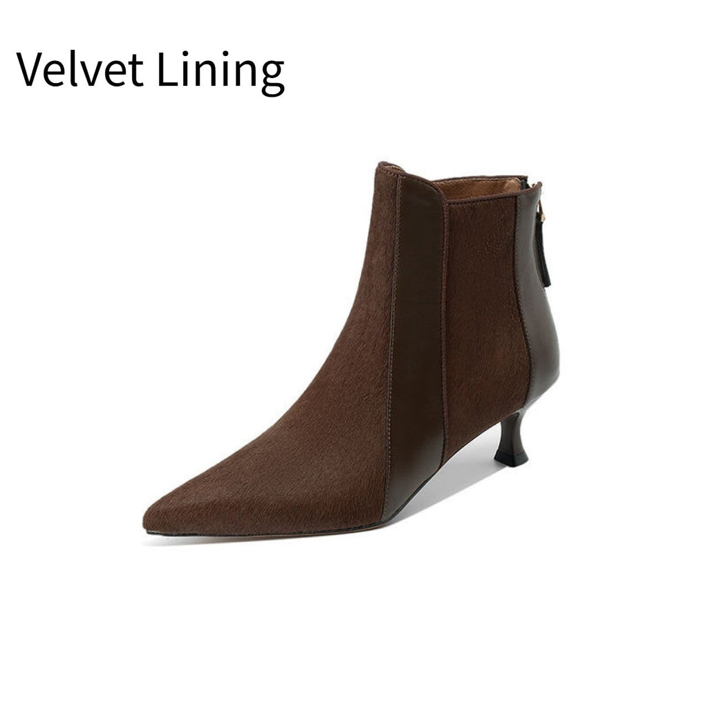 Women's Genuine Leather Stiletto Heel Pointed-Toe Ankle Boots – Back Zipper, Velvet or Single Lining