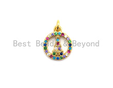 Load image into Gallery viewer, CZ Colorful Micro Pave Round With Eiffel Tower Pendant, Hollow out Round Shaped Pave Pendant, Gold plated, 10x12mm, Sku#F722