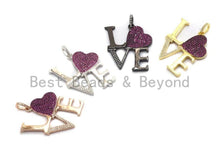 Load image into Gallery viewer, CZ Micro Pave Large Love Fuchsia Heart Pendant ,33x37mm, Cubic Zirconia Love Pave Pendant Beads, Pave Pendant, sku#F642
