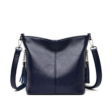 Load image into Gallery viewer, Women's High-Capacity Tassel Crossbody Bag – Leather Bucket Bag with Zipper Pocket