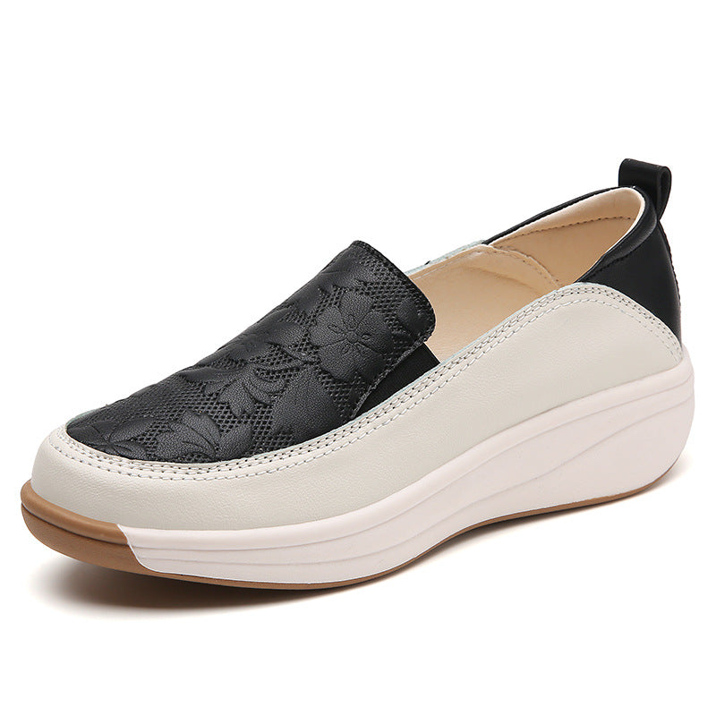 Women's Chunky Sole Slip-On Platform Sneakers | Round Toe Low Heel | Beige Black Khaki
