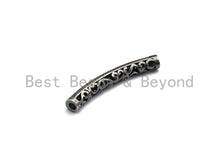 Load image into Gallery viewer, Antique Silver Color CZ Micro Pave Tube for Bracelet/Necklace, Cubic Zirconia Separator Tube in Oxidized Silver, 5x40mm, sku#X123