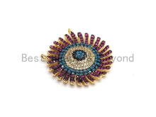 Load image into Gallery viewer, CZ Micro Pave Cobalt/Fuchsia/Green Sunflower Pendant, CZ Pave Focal Pendant, Gumental plated,28mm, sku#F653