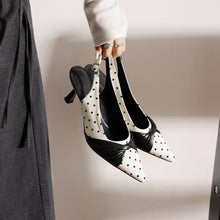 Load image into Gallery viewer, Women's Polka Dot Slingback Pumps | Pointed Toe Genuine Lambskin Heels