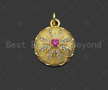 Load image into Gallery viewer, Gold Filled CZ Micro Pave Flower Pattern On Round Shape Pendant, 18K Gold Filled Fuchsia CZ Charm, Necklace Bracelet Pendant,mm,Sku#LK346