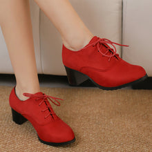 Load image into Gallery viewer, Women's Round Toe Chunky Heel Lace-Up Shoes - Suede Matte Finish High Heels