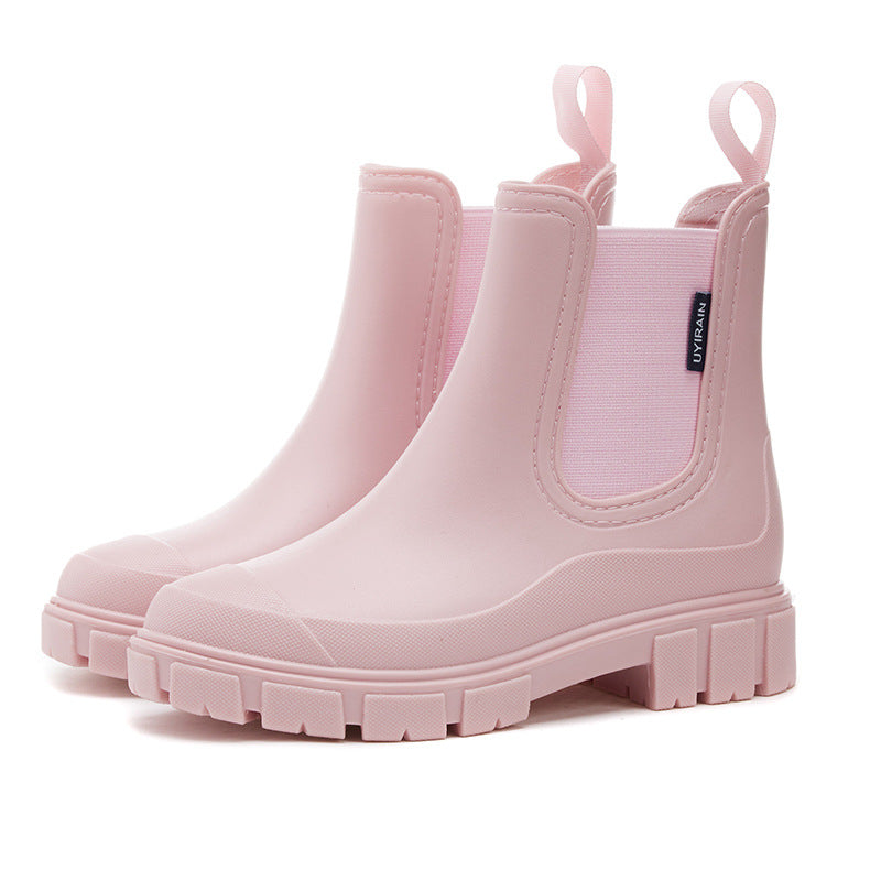 Women's Mid-Calf Rain Boots – Waterproof PVC Slip-On Boots with Mid Heel | Sizes 36–43