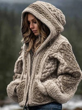 Load image into Gallery viewer, Womens Fashionable Printed Hooded Zip-Up Cardigan Sweater