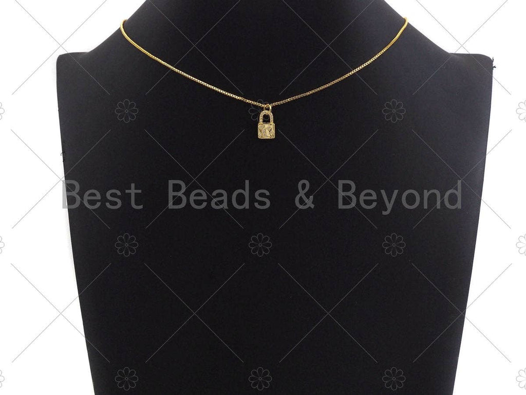 18K Dainty Gold Padlock with CZ Micro Pave Moon and Star, Padlock Charm, Lock Charm, 8x13mm, Sku#LK29