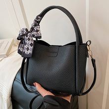 Load image into Gallery viewer, Women's Quilted Bucket Bag with Silk Scarf - PU Leather Crossbody Handbag