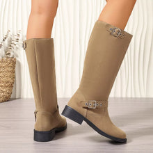 Load image into Gallery viewer, Women's Round Toe Block Heel Ankle Boots | Mid Heel Suede Zipper Boots