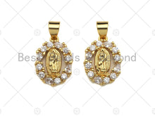 Load image into Gallery viewer, 18K Gold Virgin Mary On Oval Emblem Shape Pendant, Oval Charm,  Sku#F1150C