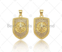 Load image into Gallery viewer, CZ Micro Pave North Star On Shield Pendant/Charm,Cubic Zirconia Star Charm, Necklace Bracelet Charm Pendant,16x25mm, Sku#LK190