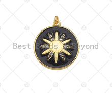 Load image into Gallery viewer, 18K Gold Sunflower On Black White Enamel Round Coin Shape Pendant,CZ Micro Pave Enamel Medallion Charm, Enamel Jewelry, 24x21mm,Sku#B132