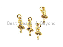 Load image into Gallery viewer, CZ Colorful Micro Pave Ballet Dancer Pendant, Dancing Girl Pave Pendant, Gold plated, 8x19mm, Sku#F830