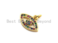 Load image into Gallery viewer, CZ Colorful Micro Pave Evil Eye Pendant, Lucky Eye Shaped Pave Pendant, Gold plated Protection Eye charm, 11x16mm, Sku#F834