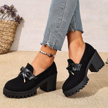 Load image into Gallery viewer, Women's French Loafer Suede Slip-on Shoes - Chunky Heel Pumps with Striped Design
