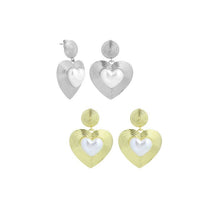 Load image into Gallery viewer, Gold Silver White Pearl On Heart Shape Statement Earrings, Sku#A467