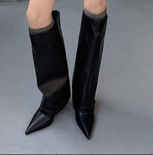 Women's Pointed-Toe High-Heel Boots – Slimming Tapered Leg | Matte Black, Glossy Black, Angora Red