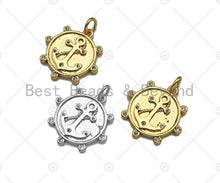 Load image into Gallery viewer, CZ Micro Pave Boat Anchor Coin Pendant/Charm,Sku#L384