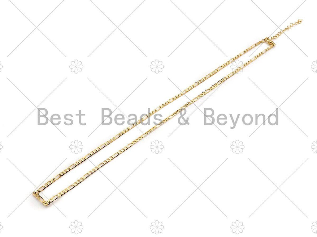 19"/32"/7" Dainty Gold Figaro Necklace and Bracelet, Gold Layering Necklace Bracelet, Ready to wear w/Lobster Clasp, sku#LK104