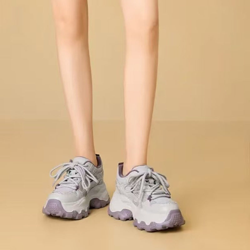 Women's Hidden Wedge Sneakers Square Toe Platform Casual Shoes