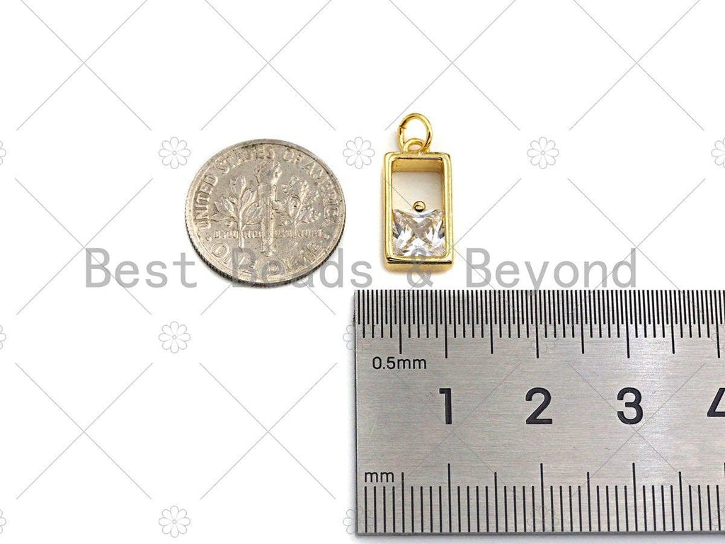 Clear CZ Micro Pave Big CZ In Rectangle Shape Pendant, Frame Pave Pendant, Gold plated, 8x16mm, Sku#LK32
