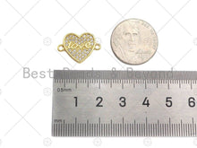 Load image into Gallery viewer, CZ Micro Pave Love Word On Heart Shape Connector, Cubic Zirconia Heart Connector Beads, 18K Gold Bracelet Connector, 14x19mm, Sku#LK314