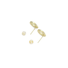 Load image into Gallery viewer, Gold White Mother of Pearl Circle With Knot Stud Earrings, S
