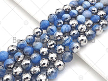 Load image into Gallery viewer, Natural Half Silver Plated Light Blue Agate Beads, 8mm/10mm/12mm Round Faceted Agate Beads, 15.5 Full Strand, sku# UA123