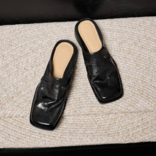 Load image into Gallery viewer, Women's Square Toe Leather Mule Slides | Full-Grain Calfskin Slip-On Low Heel